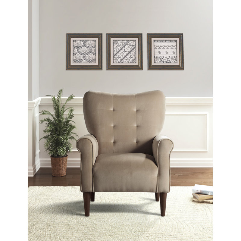 Fauteuil en velours rembourré avec dossier capitonné, Brun