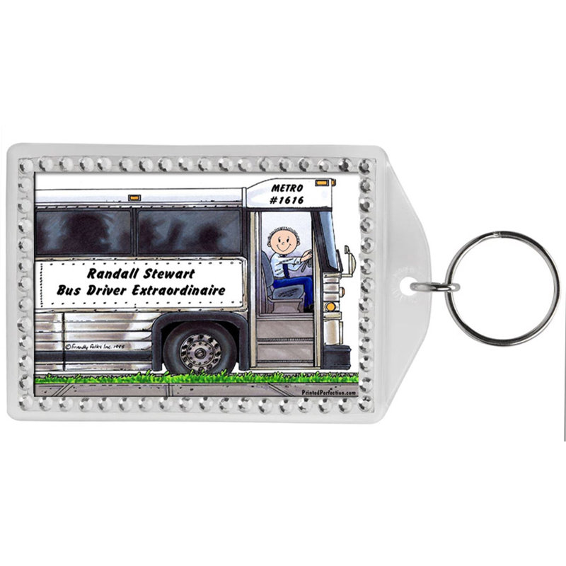 Personalized Friendly Folks Bus Driver - Male Rhinestone Bordered Key Chain, Yes