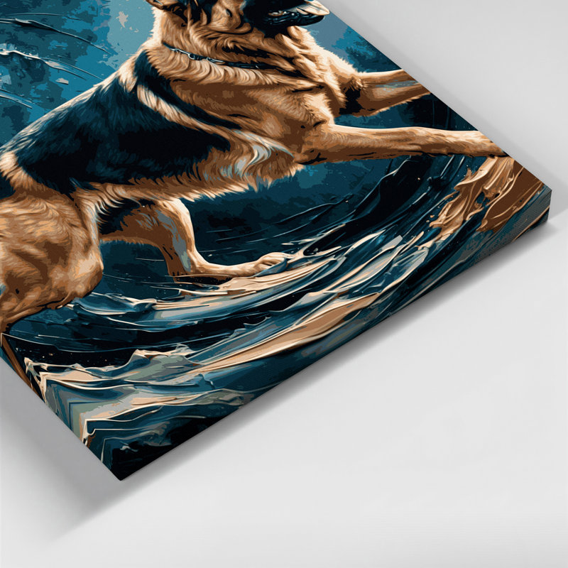 Chiens, berger allemand, art mural sur toile bleue, H 32 po x l 32 po