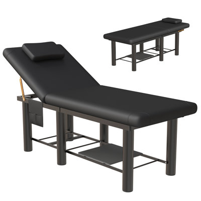 Lit de massage, table de massage stationnaire, lit de spa à 6 pieds avec dossier réglable à 30 °, lit de cils robuste de thérapie physique avec capacité de 600 lb pour la beauté, le traitement, le tatoo
