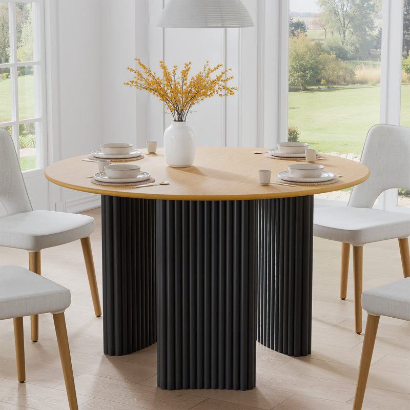 Table de salle à manger en bois de chêne 46 po à deux tons 46 po, Bois naturel, H 30 po x L 46 po x l 46 po, Noir