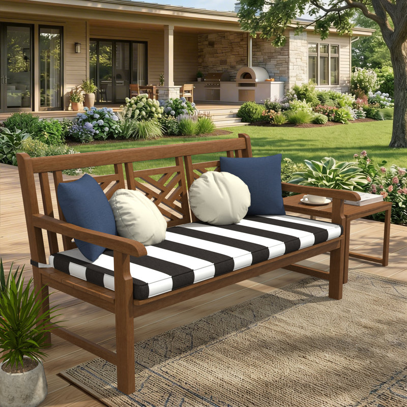 Wayfair Custom Outdoor Bench Cushion With Sunbrella Fabric, 37" W x 17" D, Sunbrella® Cabana Classic Black
