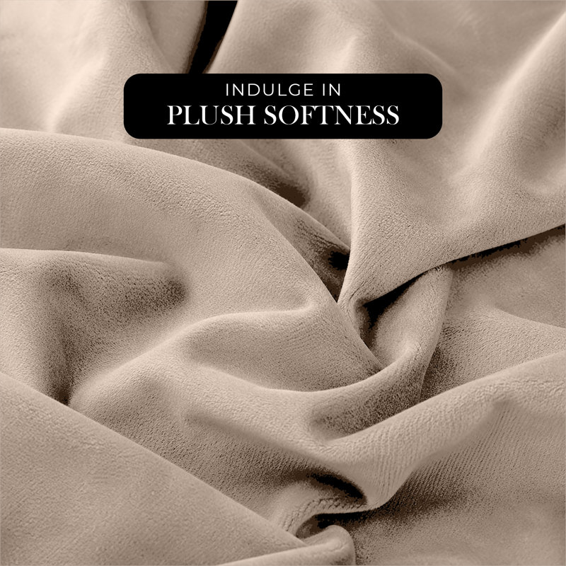Thermal Velvet Curtains with Eyelet Ring Top - Blackout Crushed Velvet Drapes Pair, 228cm Width x 228cm Drop, Beige