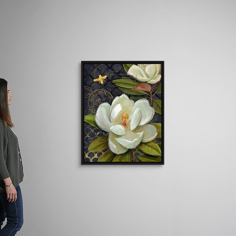 «Heirloom Magnolia» sur toile noire, H 32 po x l 40 po x P 1,75 po, Cadre noir