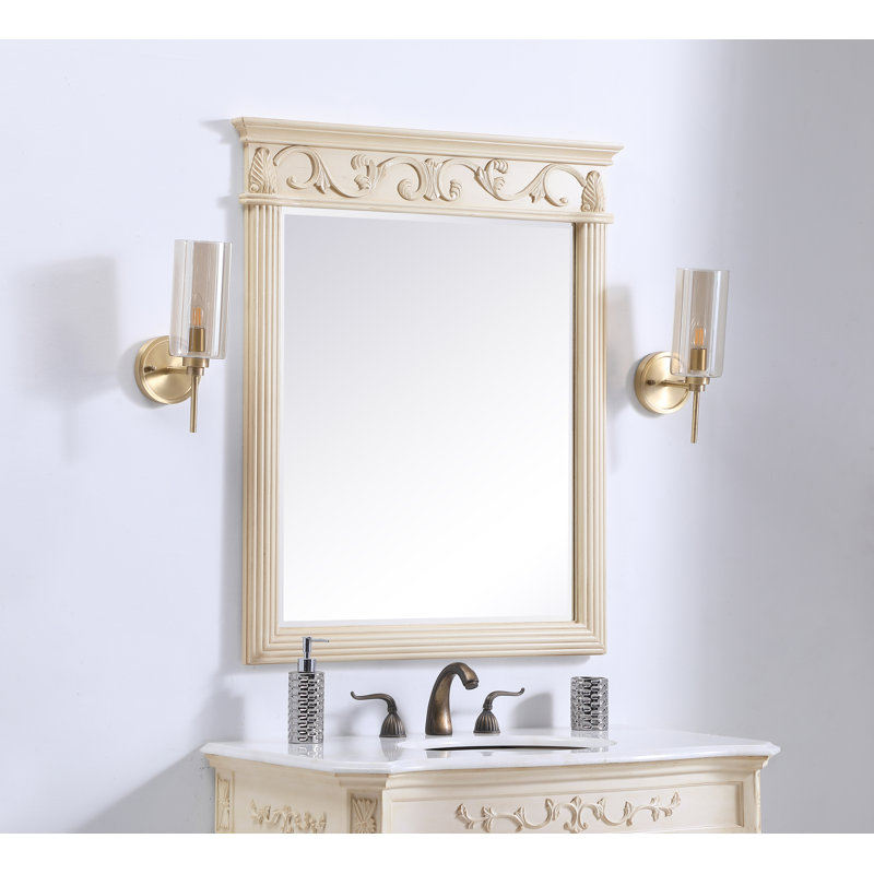 Aurillac Traditional Beveled Bathroom/Vanity Mirror, 38" H x 32" W, Antique Ivory