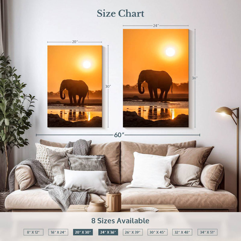Brampt African Elephant At Sunset, 36" H x 24" W