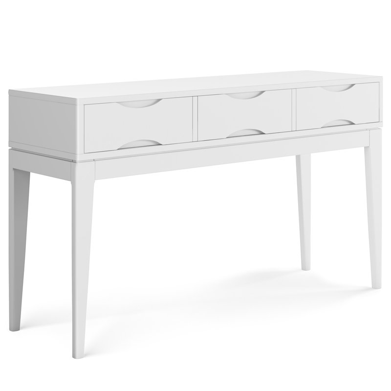 Harper 54"W Solid Hardwood Mid-Century Modern Storage Console Table with Drawers and Tapered Legs, White
