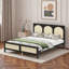 Lit plateforme en bois avec tête de lit en rotin-364061722-364061724