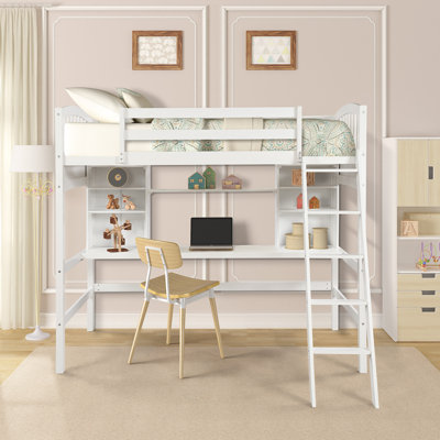 Stoutland Twin Solid Wood Loft Bed with Desk and Bookcase by Harriet Bee