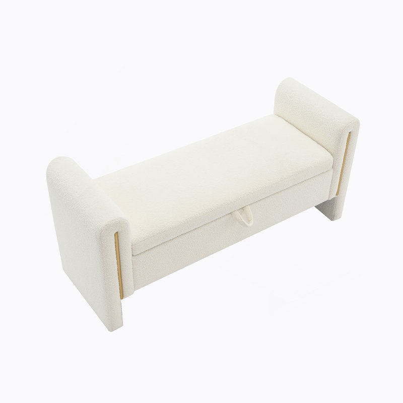 Banc de bout avec accoudoirs et rangement Modern Teddy, Crème