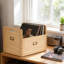 Boîte de rangement en bois pour disque vinyle avec poignées de transport