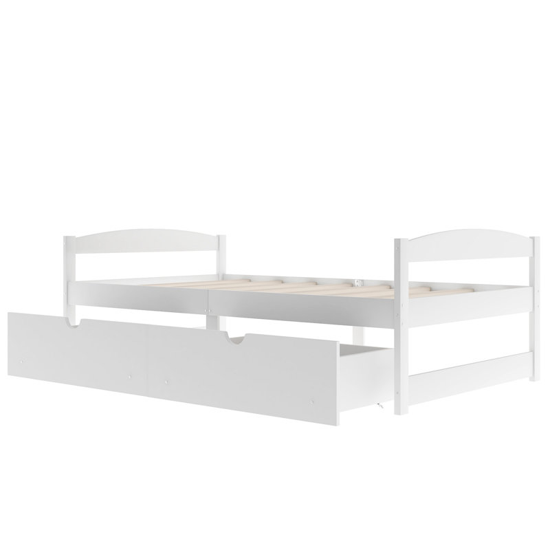 Lit plateforme simple avec deux tiroirs, Blanc