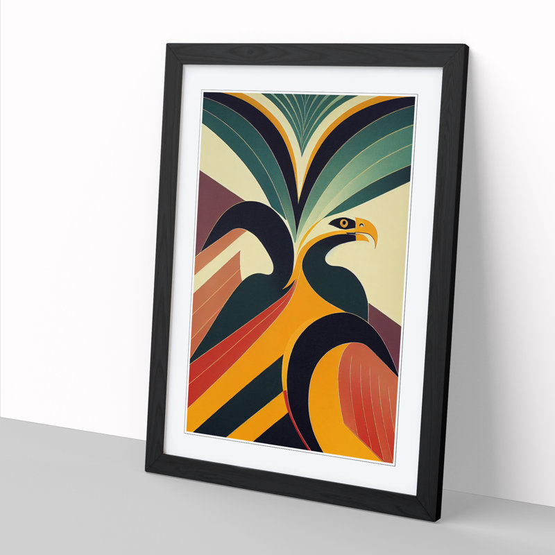 Eagle Art Deco Style - Framed Print, 64cm H x 46cm W x 2cm D, Oak