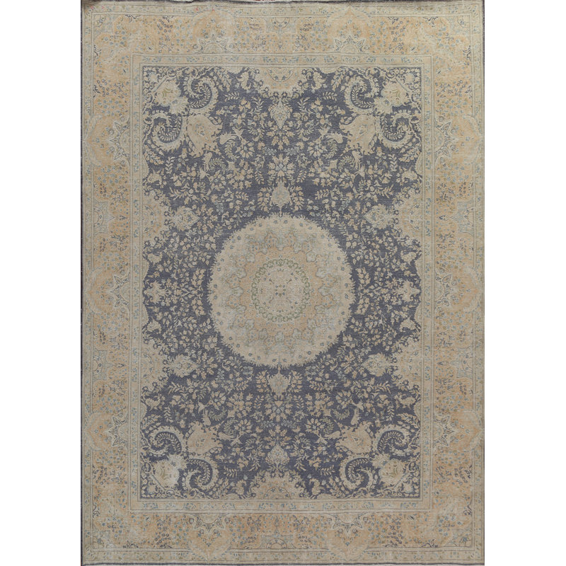 Tapis unique en laine noué à la main de style années 1950 de 9 pi 11 po x 12 pi 0 po Anareli