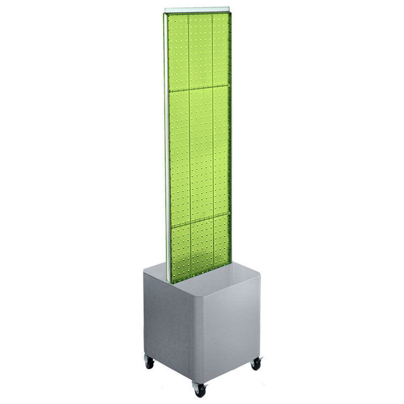 Two-Sided Pegboard Floor Display on Wheeled Studio Base. Panel Size: 13.5"W x 44"H