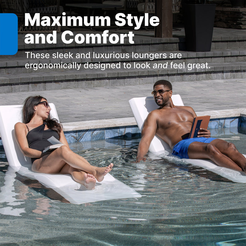 White Resin Ergonomic Poolside Chaise Lounger with Cushions