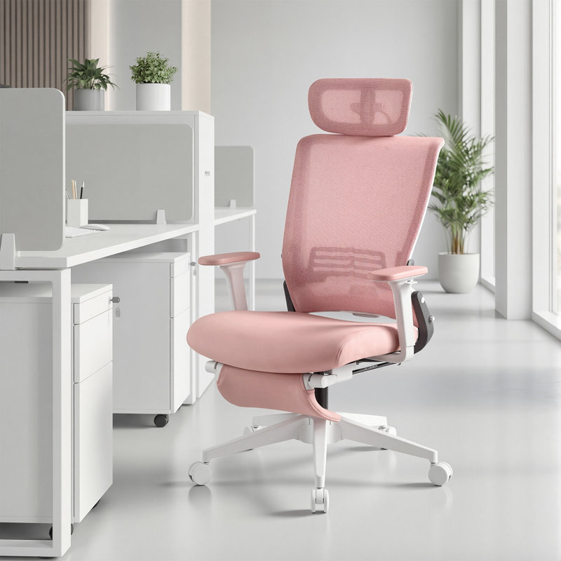 Chaise de bureau ergonomique en filet avec accoudoirs réglables et dossier pliable, chaise de bureau haut dossier à assemblage minimal
