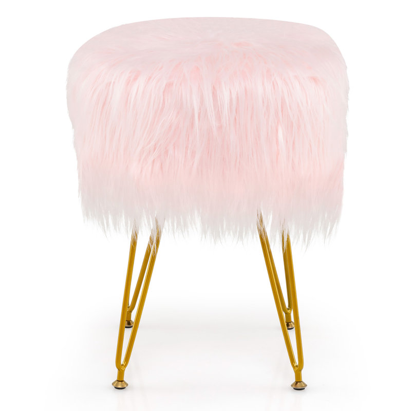 Aloe Upholstered Ottoman, Pink Faux Fur
