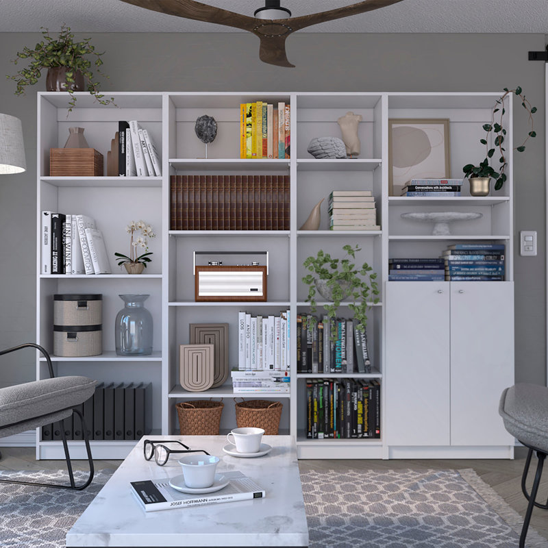 4 Piece Living Room Set With 4 Bookcases, White