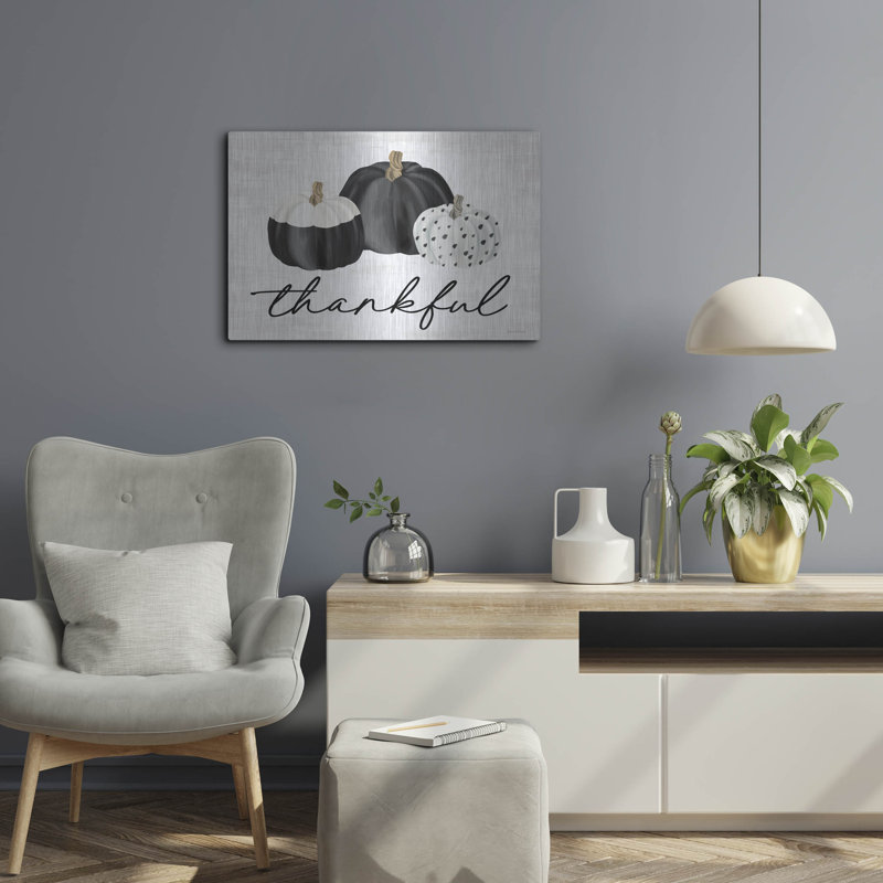  «Thankful», art mural en métal avec lettres et lignes, 24 po x 16 po