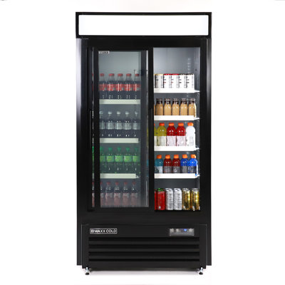 Maxx Cold Narrow Width Sliding Glass Door Merchandiser Refrigerator, Double Door