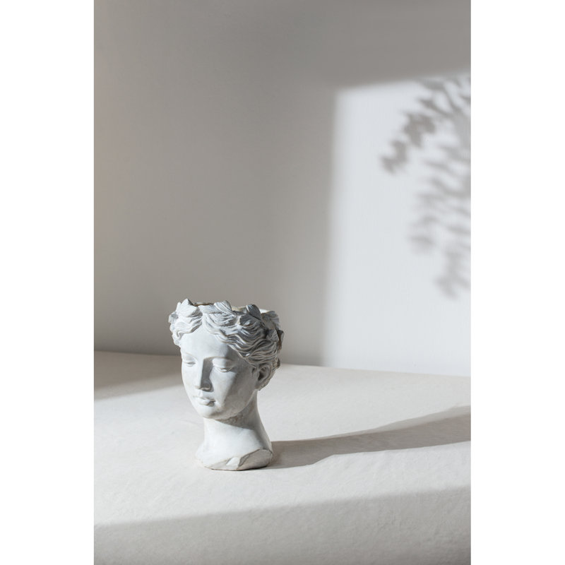 Greek Style Cement Vase For Garden - 10.75 Inches High, 6.8 Wide, 7.09 Deep, 8.3Lbs, Gray Large Head Decorative Piece 1100Ml, 7.3X6.9X10.6 Inches,