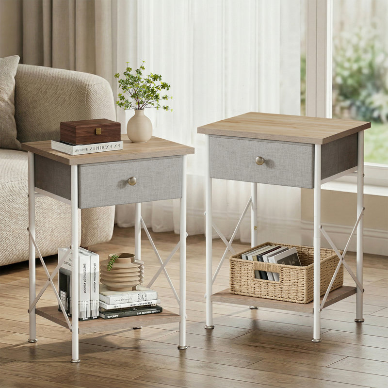Ensemble de 2 tables d'appoint Alameen, Plateau gris / base blanche