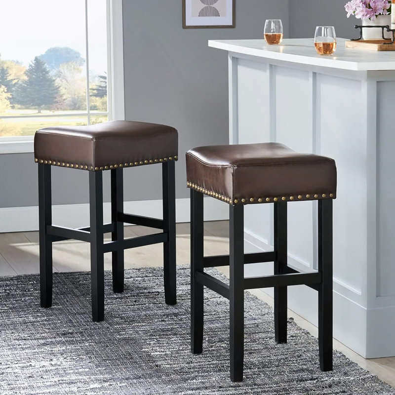 Tabouret de comptoir 30 po en cuir brun sans dossier (ensemble de 2)