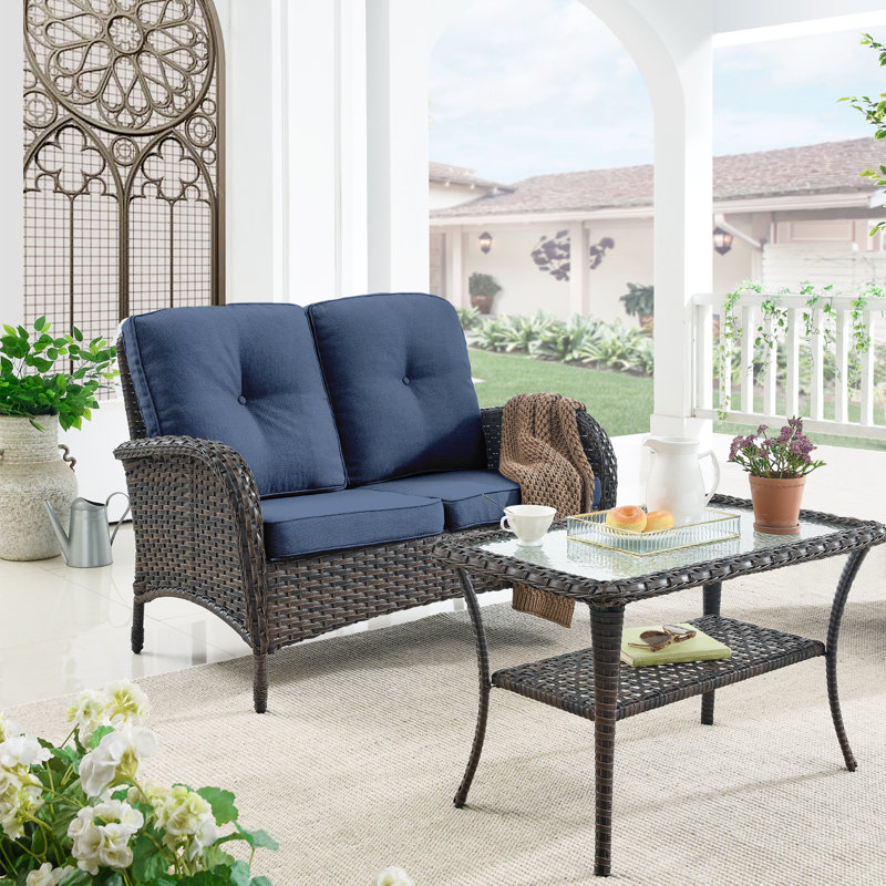 Chaise d'extérieur en osier Sebastino, Bleu marine