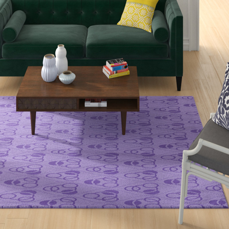 Tapis décoratif de cercles et de vagues mauves, Rectangle de 5 pi x 7 pi