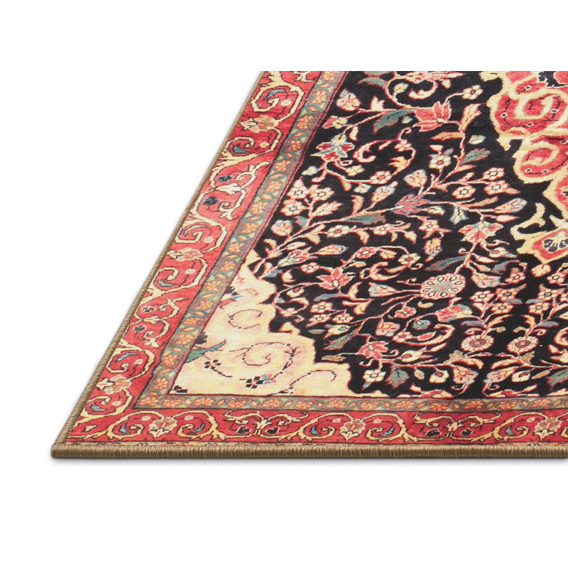 Tapis décoratif noir Carli oriental, Rectangle 5 pi x 8 pi