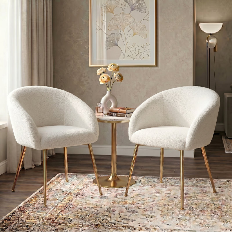 fauteuil d'appoint rembourré, Blanc, Doré, 1