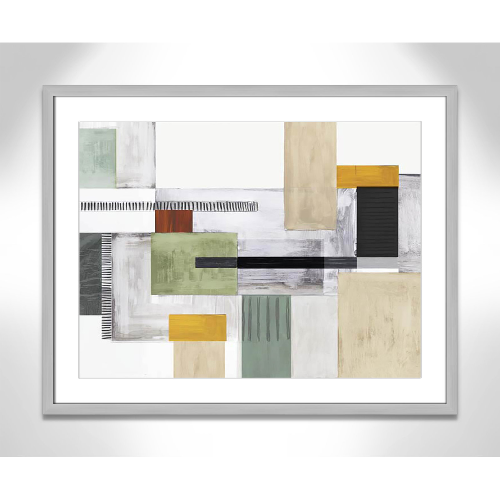 Playful Blocks Print by Tom Reeves, 23.5" H x 29.5" W x 1.25" D, Silver Box Picture Framed, White