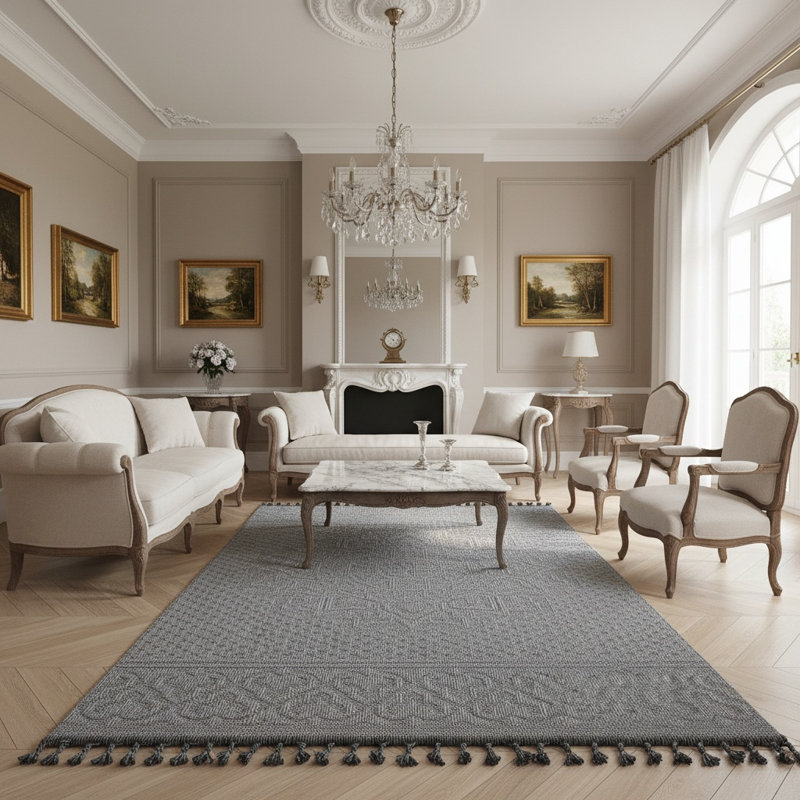 Guros Collection White / Ivory Medallion Indoor Outdoor Runner Adrienna, Rectangle 6'7" x 7'9"