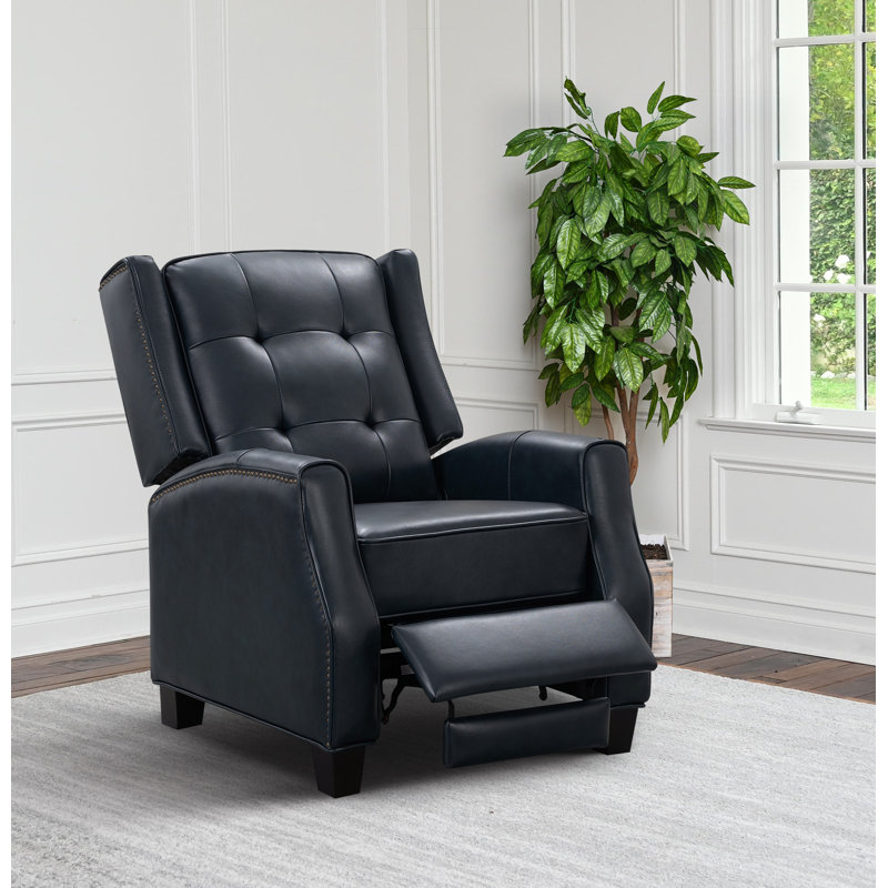 Fauteuil inclinable en cuir, bleu marine, Cuir véritable bleu marine
