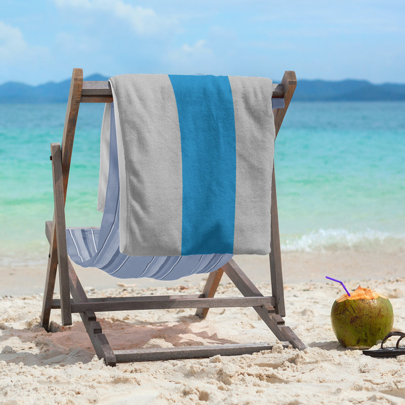 Cotton Blend Beach Towel, Light Gray/Blue