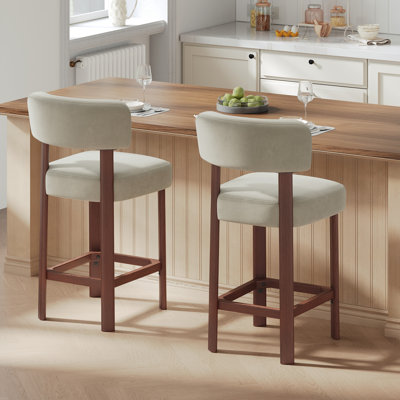 Upholstered Counter Height Bar Stool with Solid Rubberwood Frame