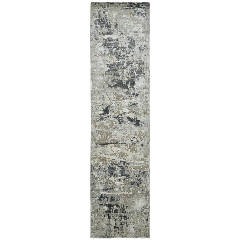 Hand Knotted Area Rug in Gray, Runner 2'6" x 10'