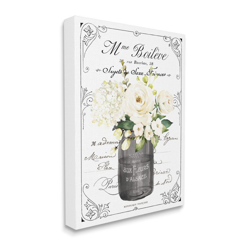 Art mural rétro sur toile tendue avec fleurs blanches rétro vintage, H 40 po x l 30 po, Peste de bois