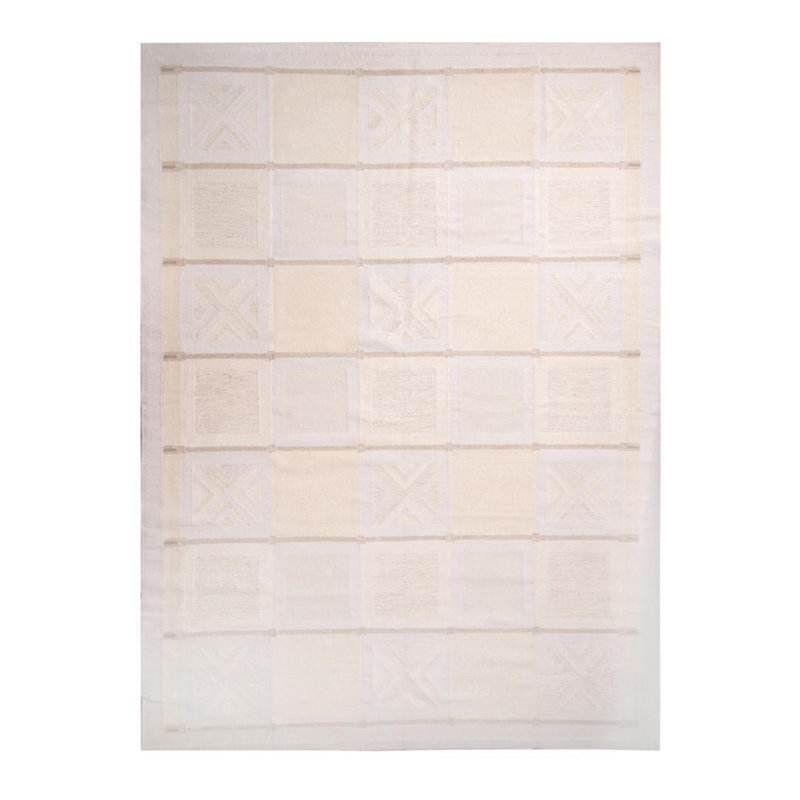 Rug & Kilim’S Scandinavian-Inspired Cream Gray And Light Blue Natural Wool Rug, Rectangle 6' x 9'