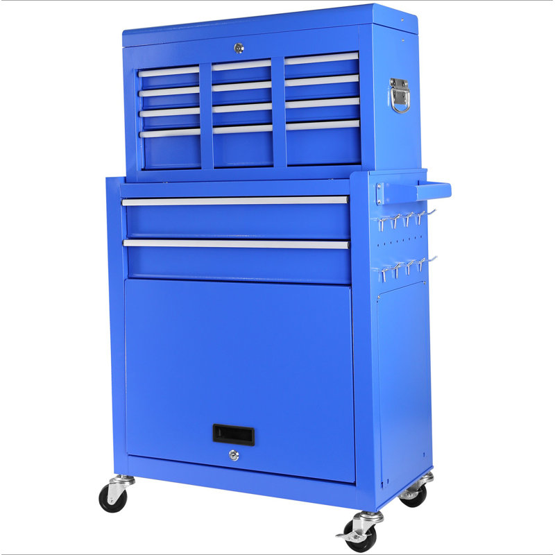 Coffre à outils roulant avec roulettes et 8 tiroirs, grande armoire à outils amovible avec serrure pour le garage, chariot à outils verrouillable avec doublure noire pour l'entrepôt, atelier