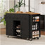Îlot de cuisine 85,5 po avec table de salle à manger extensible, table de rangement avec 3 tablettes ouvertes latérales, îlot de cuisine roulant avec prise de courant, 3 tiroirs, 2 portes, pour la cuisine, la salle à manger, noir-288251614
