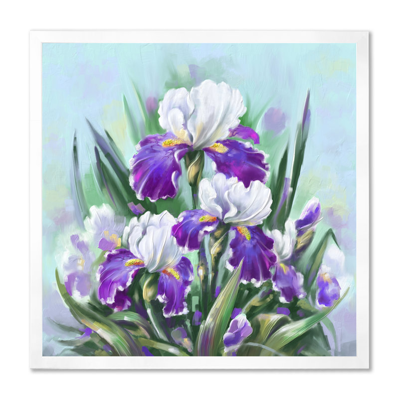 Fleurs et iris mauves en fleurs, Impression blanche sur toile encadrée, H 36 po x l 36 po x P 1,5 po
