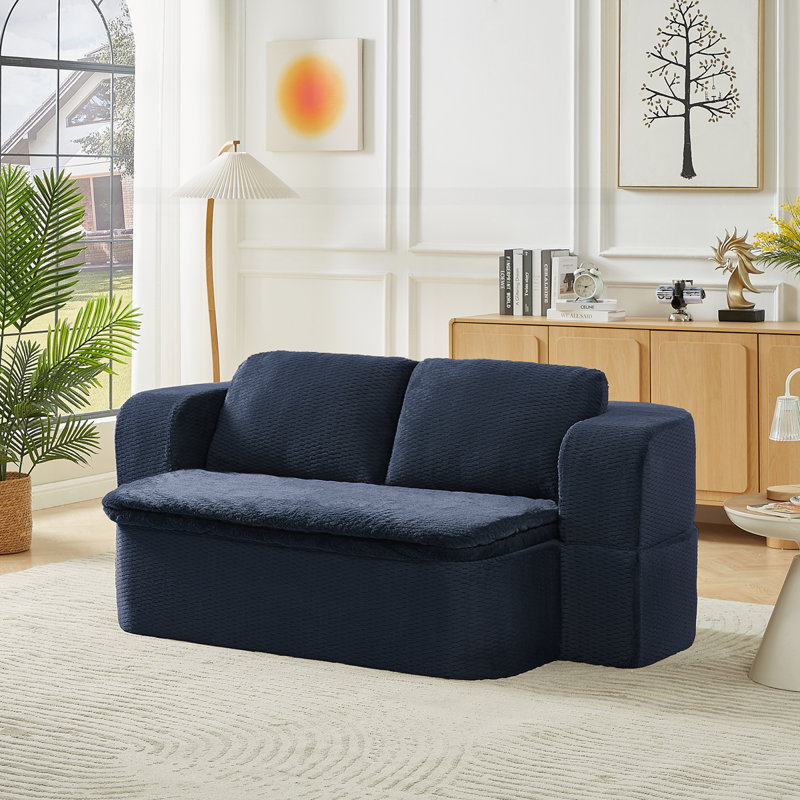 Modern Convertible Sleeper Sofa, Dark Blue