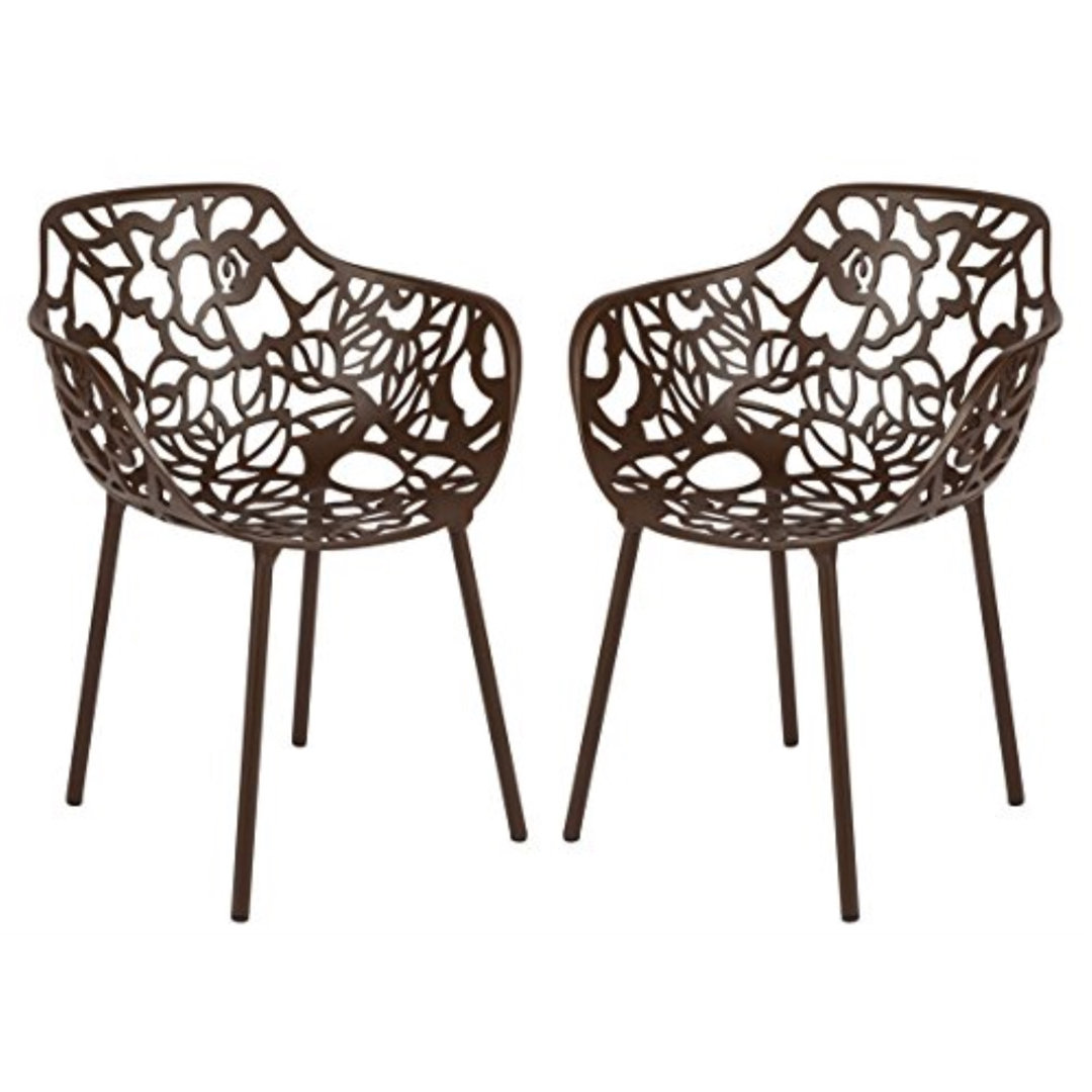 Rabia Patio Dining Armchair with Floral Cut-Out Design and Curved Back Accent Outdoor Chair (Set of 2) Brayden Studio® 