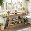 Console de 63 pouces, table d'entrée en bois avec tablettes de rangement