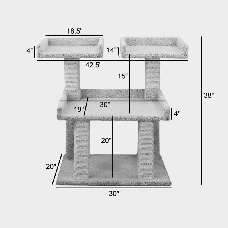 Prestige Cat Trees Solid Wood Cat Tree for Large & Multi-Cat Homes, Gray