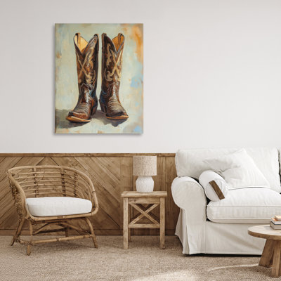 Cowboy Boots over Abstract Pattern Canvas, design by Petal Prints Design