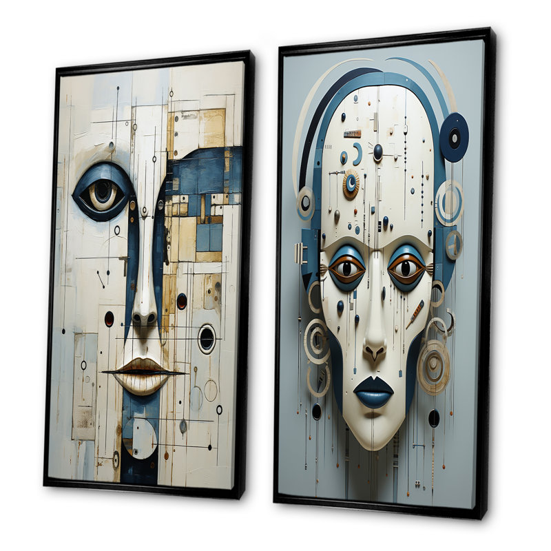 «Minimalisme Folk», ensemble de 2 reproductions d'art sur toile, Cadre noir, H 32 po x l 33 po