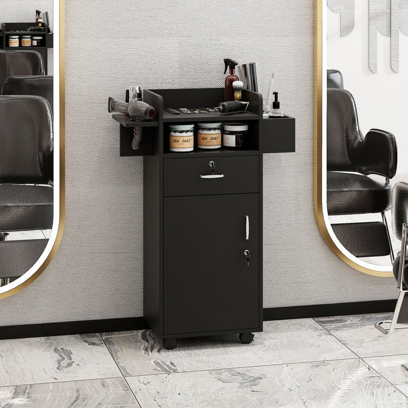 Latyia Salon Station for Hair Stylist, équipement d'organisation de coiffure avec porte-séchoir à outils, Noir